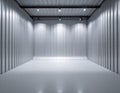Empty Storage Unit with White Walls Floor and Metal Ceiling in Bright Light Royalty Free Stock Photo