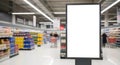 Empty Store Banner Template Inside Supermarket with Blurred Background Royalty Free Stock Photo