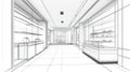 Luxury Boutique Interior Design Blueprint, Retail Store Wireframe Sketch Royalty Free Stock Photo