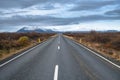 Empty Straight Country Road in Iceland in Autumn Royalty Free Stock Photo