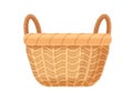 Empty straw basket with two handles. Realistic traditional wicker. Woven basketwork. Bamboo basketry for storage and