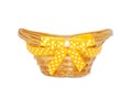 Empty straw basket with a yellow ribbon and a bow