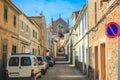 Empty street in Arta with Transfiguracio del Senyor church in the background - Mallorca, Spain Royalty Free Stock Photo