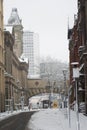 Empty street in the Birmingham City Centre on the snowy day