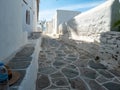 Empty street between buildings at Sifnos island Kastro town Cyclades Greece