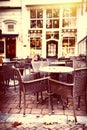 Empty street cafe terrace in autumn city Royalty Free Stock Photo