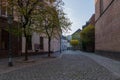 Empty street in old town in DÃÂ¼sseldorf, Germany. Royalty Free Stock Photo