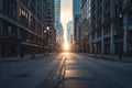 Empty street in downtown of New York City at sunset, USA Royalty Free Stock Photo