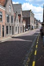 Empty street in the Dutch town Muiden with Muiderslot, Muiden Castle, Holland, the Netherlands