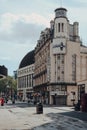 Empty street and facade of Prince of Wales theatre, London, UK