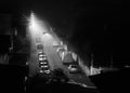 Empty street by a foggy night in Bayonne, France Royalty Free Stock Photo