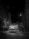 An empty street with just a tram Royalty Free Stock Photo