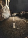 Empty street night background vertical city concrete view Royalty Free Stock Photo