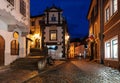 Empty street in old town Cesky Krumlov in Czech Republic at night. Famous place and travel destination in Europe Royalty Free Stock Photo