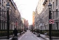 Empty street park(Rue le Royer O) near Basilica of Notre-Dame of Montreal Royalty Free Stock Photo