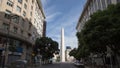 An empty street because of quarantine in the old city of Argentina. sky. street light. flag. clouds. trees. traffic signal.