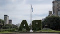 Historic monument in a empty street. quarantine in the old city of Argentina. sky. cars.  traffic signal. virus. coronavirus Royalty Free Stock Photo