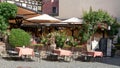 Empty Street Restaurant Patio in Rudesheim, Germany