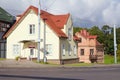 Empty street and small house in morning