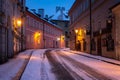 Empty street in winter Prague, Czech Republic