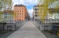 Empty streets in Ljubljana`s old city center on spring Sunday morning, usually packed with people, due to coronavirus quarantine Royalty Free Stock Photo