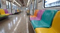 Empty subway with colorful seats in a modern urban train. Royalty Free Stock Photo