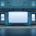 Empty subway platform with blank advertising billboard and doors in the background view winter scene Royalty Free Stock Photo