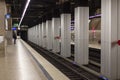 An almost empty subway station at the Main train station in the center of Munich during the spring coronavirus outbreak