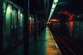 Empty Subway Station Platform Metro underground interior with dark light. Neural network ai generated Royalty Free Stock Photo