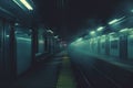 Empty Subway Station Platform Metro underground interior with dark light. Neural network ai generated Royalty Free Stock Photo
