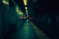 Empty Subway Station Platform Metro underground interior with dark light. Neural network ai generated Royalty Free Stock Photo