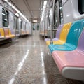 Empty subway train with colorful seats Royalty Free Stock Photo