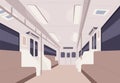 Empty subway train. Inside metro carriage. Underground car in perspective view. Public municipal transport, MRT, tube