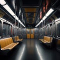 Empty subway train interior in diminishing perspective