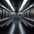 Empty subway train interior in diminishing perspective