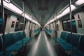 Interior of empty subway train wagon. Public transport. Generative AI Royalty Free Stock Photo