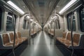 Interior of empty subway train wagon. Public transport. Generative AI Royalty Free Stock Photo