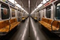 Interior of empty subway train wagon. Public transport. Generative AI Royalty Free Stock Photo