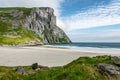 Empty Summer beach at Haukland Beach Lofoten Islands, Norway. Must visit Norwegian landscape is Haukland Beach and its scenic rout