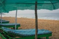 Empty sunbeds on Goan beach - paradise Royalty Free Stock Photo