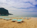 Empty sunbeds at Kleopatra beach in Alanya Royalty Free Stock Photo