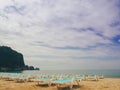 Empty sunbeds at Kleopatra beach in Alanya Royalty Free Stock Photo