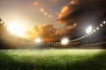 Empty sunset grand soccer arena in lights Royalty Free Stock Photo