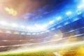 Empty sunset grand soccer arena in the lights 3d render Royalty Free Stock Photo