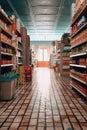 empty supermarket aisle with various products Royalty Free Stock Photo