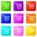 Empty supermarket cart with plastic handles 9 set Royalty Free Stock Photo