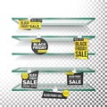 Empty Supermarket Shelves, Black Friday Sale Wobblers Vector. Price Tag Labels. Black Friday Selling Card. Discount Royalty Free Stock Photo