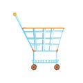 Empty supermarket shopping cart with color wheels and handle, colorful vector Illustration Royalty Free Stock Photo