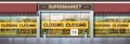 Empty supermarket with yellow closing tape coronavirus pandemic quarantine covid-19 concept