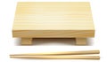 Empty sushi wooden table stand and rolls. Vector clip art illustration.